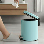 Foot Pedal Stainless Steel Trash Bin Round 7L Blue