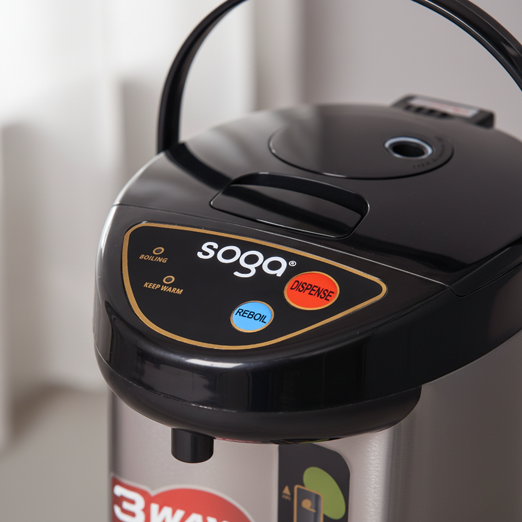 SOGA 4.2L Silver Stainless Steel Electric Thermal Pot Dispenser with 3 Dispensing Modes