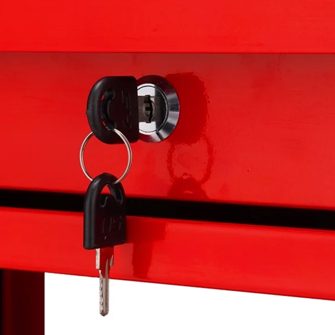 3 Tier Tool Storage Cart with Drawer and Hooks Red