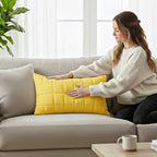 SOGA 30cm Yellow Quilted Grid Pattern Decorative Throw Pillow