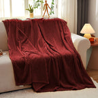 Burgundy Throw Blanket Warm Cozy Striped Pattern