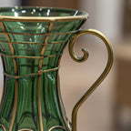 Green Glass Flower Vase with 8 Bunch 5 Heads Artificial Silk Rose Set