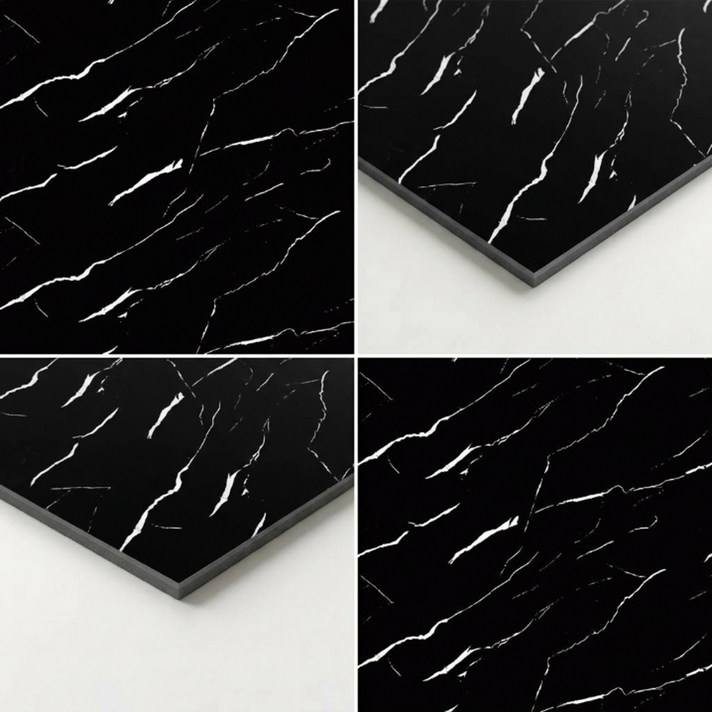 SOGA Peel & Stick Floor and Wall Tiles 30 x 60cm 10 Pack Black Faux Marble