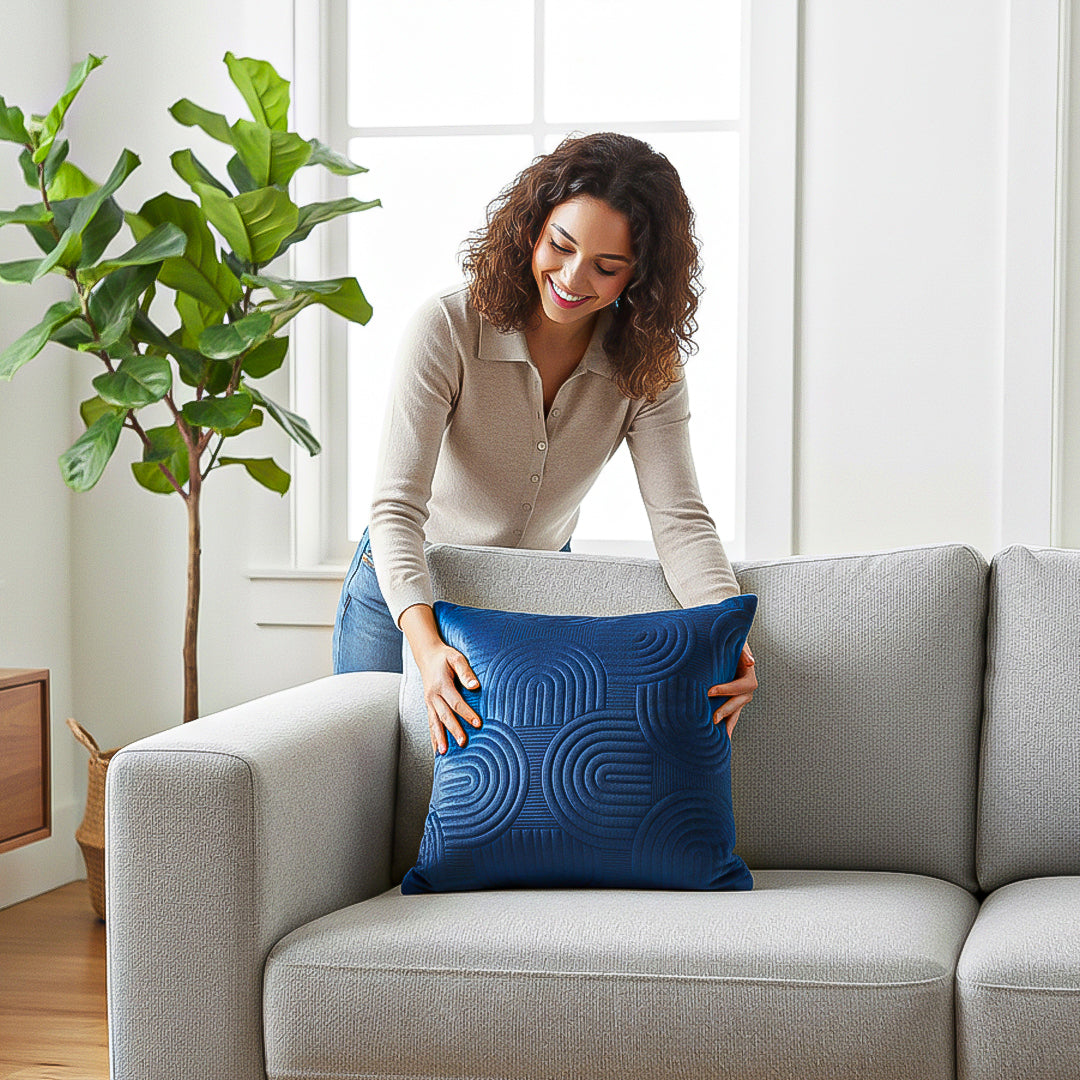 SOGA 50cm Blue Textured Geometric Pattern Decorative Throw Pillow