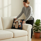 SOGA 45cm Black Brown White Floral Bouquet Embroidered Throw Pillow