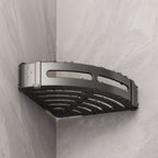 Black Wall-Mounted Triangular Bathroom Storage Rack with Hooks
