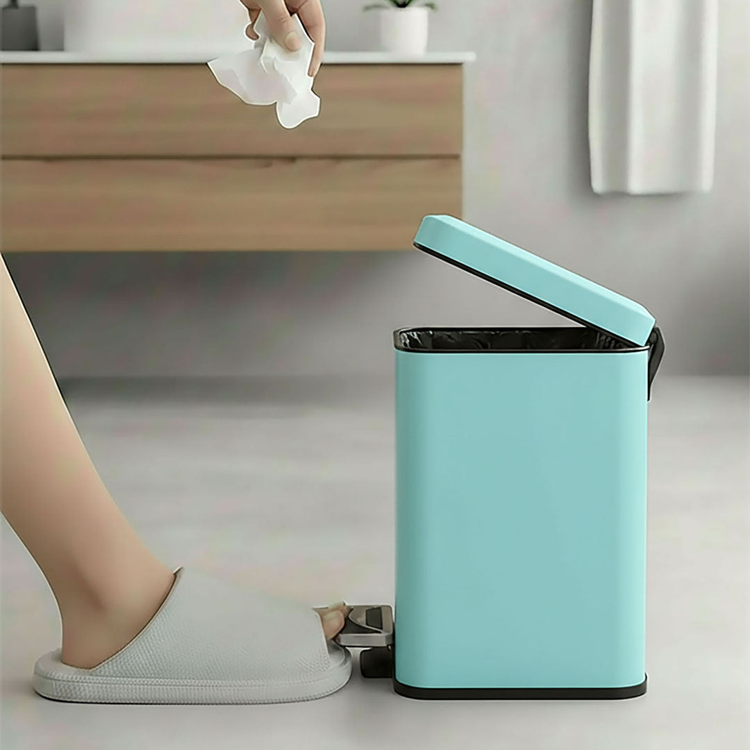 Foot Pedal Stainless Steel Trash Bin Square 6L Blue