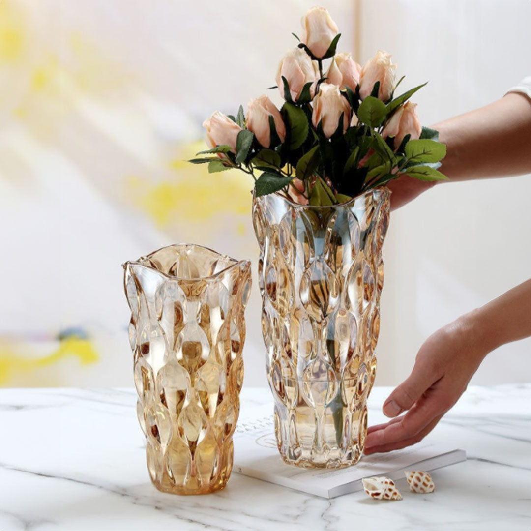 29.8cm Golden Amber Glass Crystal Vase