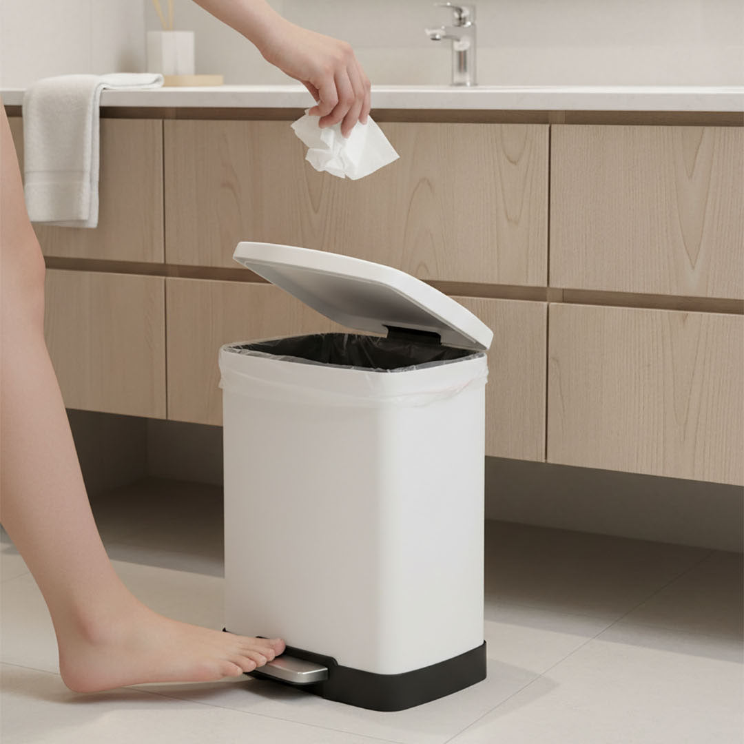 Rectangular 12L Stainless Steel Foot Pedal Recycling Bin for Garbage White