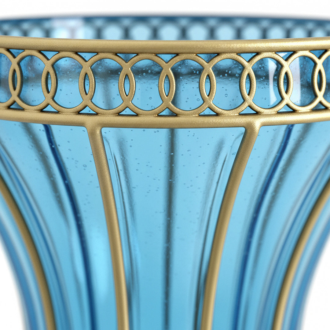 67cm Blue Glass Floor Vase with 10pcs White Artificial Flower Set