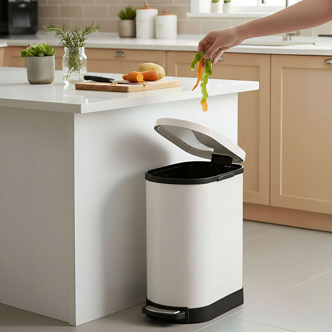 Foot Pedal Stainless Steel Trash Bin 10L U White