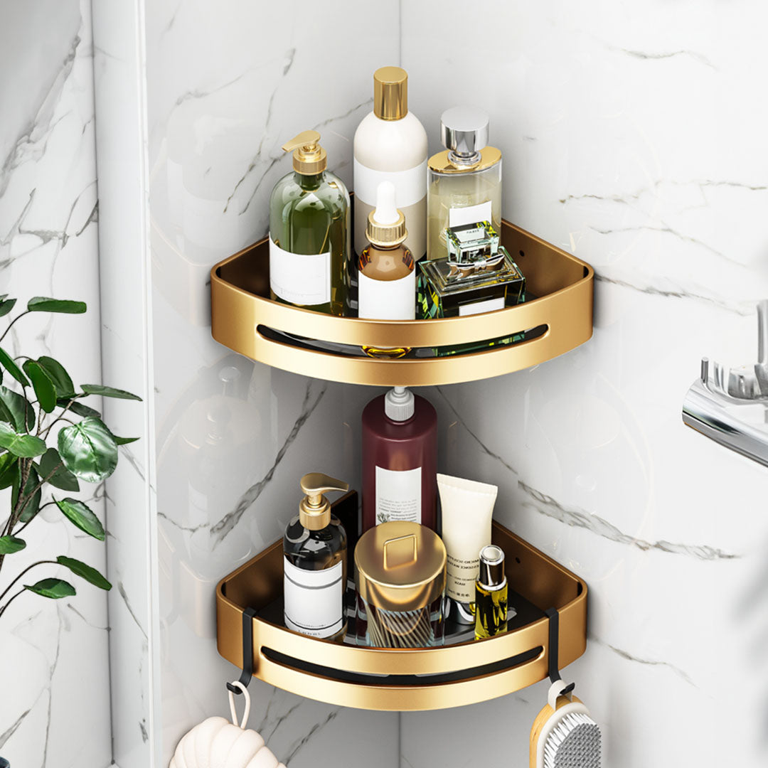 Wall-Mounted Triangular Bathroom Storage Rack with Hooks