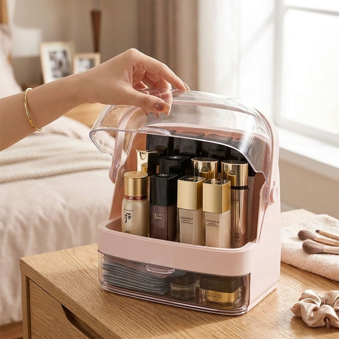 2 Tier Pink Countertop Makeup Storage Organiser