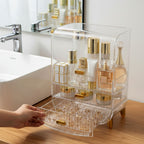 3 Tier Transparent Multifunctional Countertop Cosmetic Storage Drawer Type Organiser