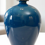 42cm Ceramic Vase with Gold Metal Base Dark Blue