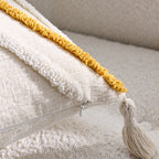 SOGA Boho Tufted Cushion 45cm Tassel Beige Yellow Geometric Chevron Throw Pillow