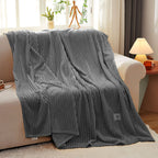 Grey Throw Blanket Warm Cozy Striped