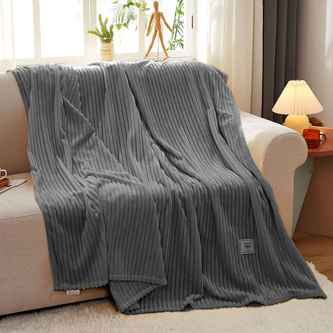 Grey Throw Blanket Warm Cozy Striped
