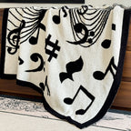 130x160cm Throw Blanket Black and White Musical Note