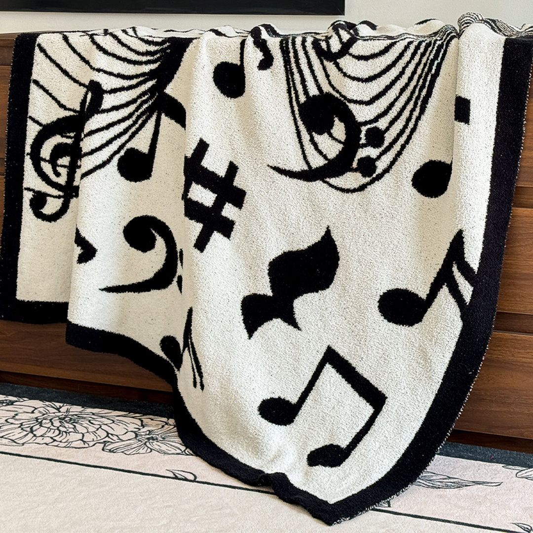 130x160cm Throw Blanket Black and White Musical Note