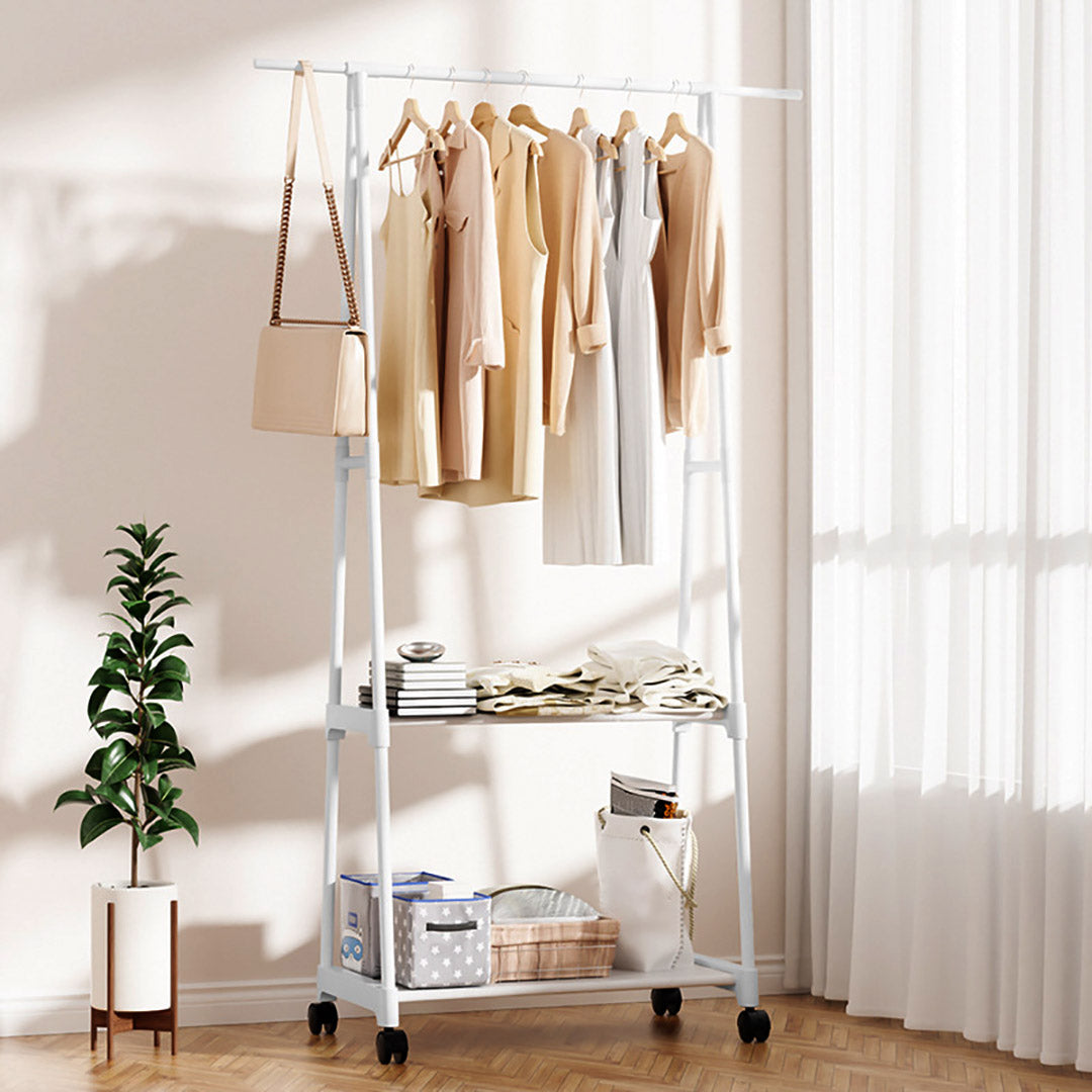 2-in-1 Organiser Clothes Shoe Rack with Wheels White