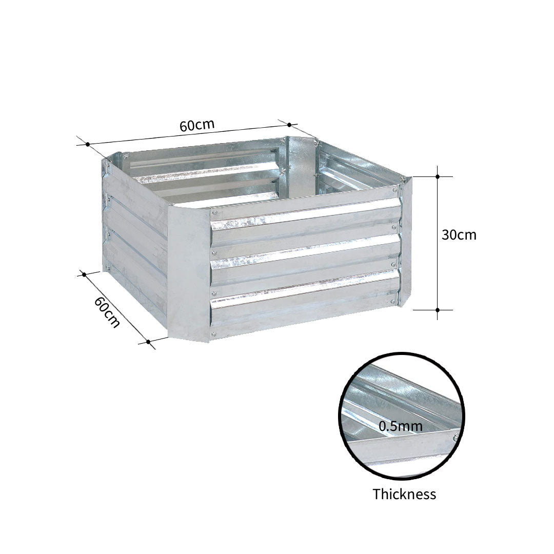 60cm Square Galvanized Raised Garden Bed Silver