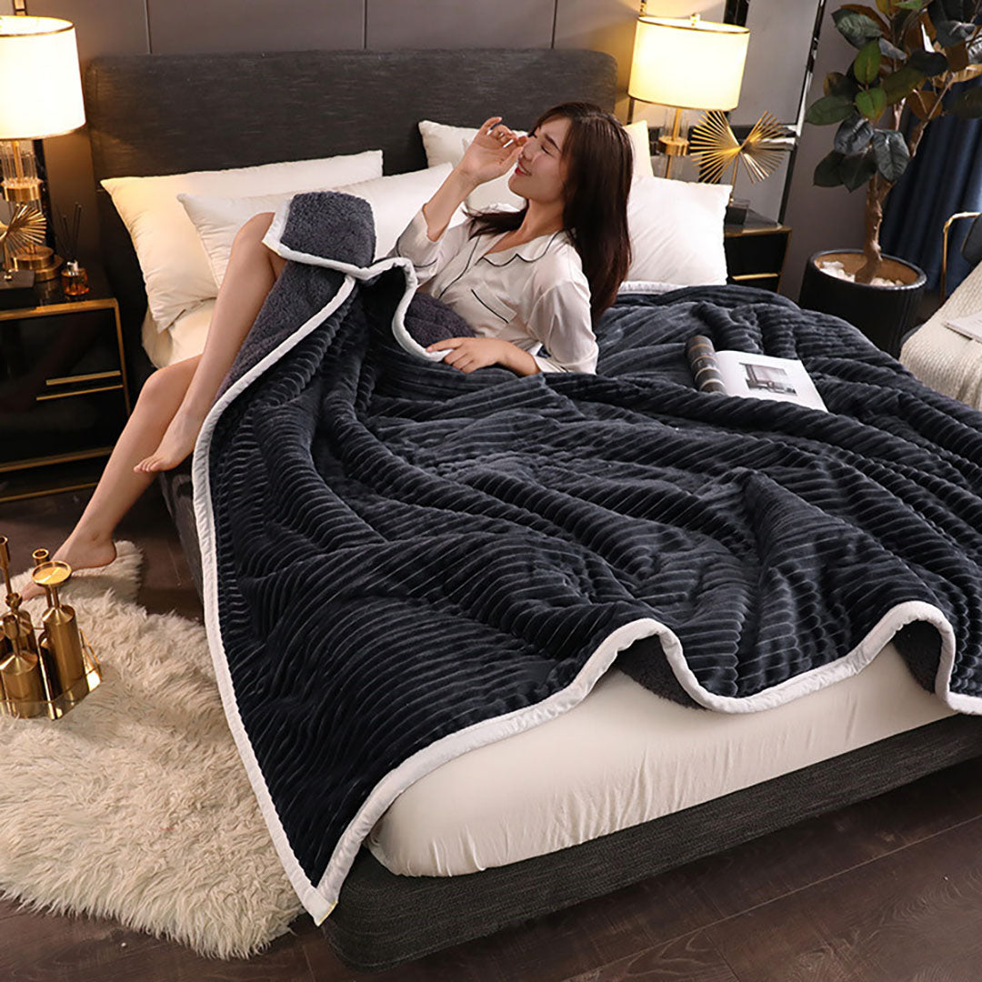 Black Throw Blanket Warm Cozy Double Sided Thick Flannel