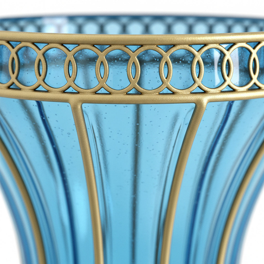 67cm Blue Glass Floor Vase with Metal Stand