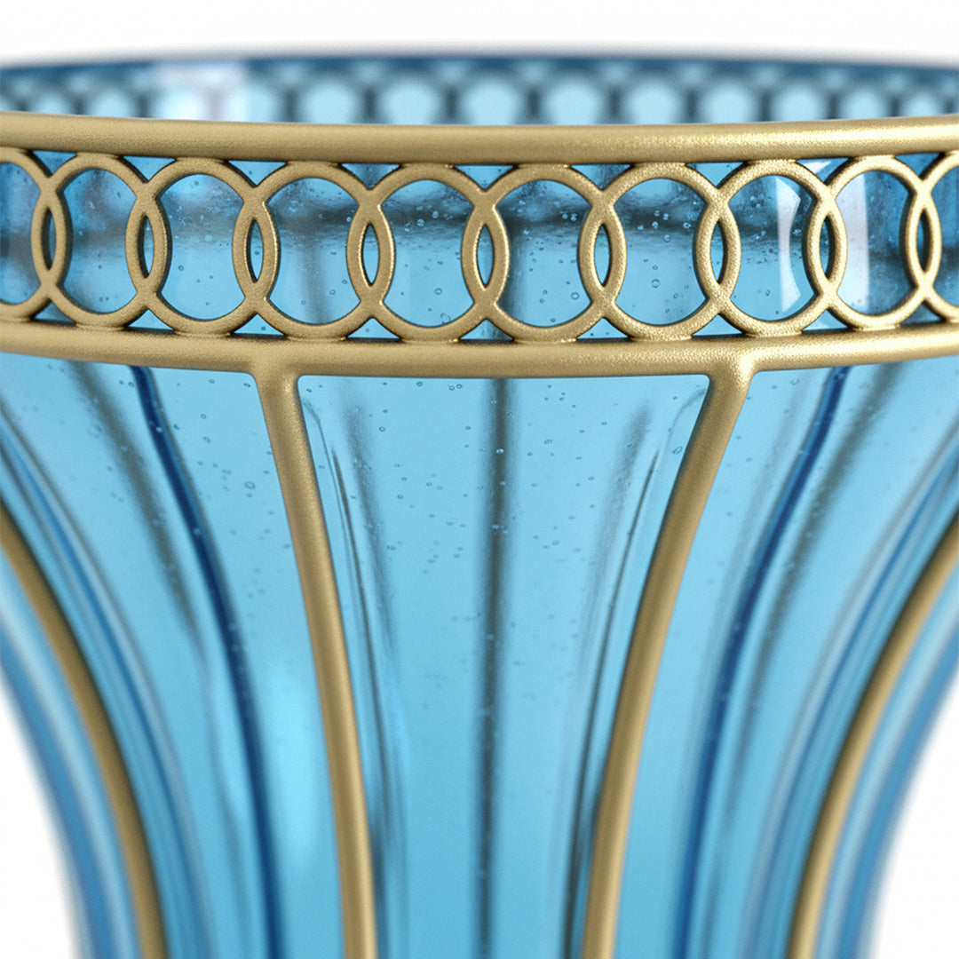 67cm Blue Glass Floor Vase with Metal Stand