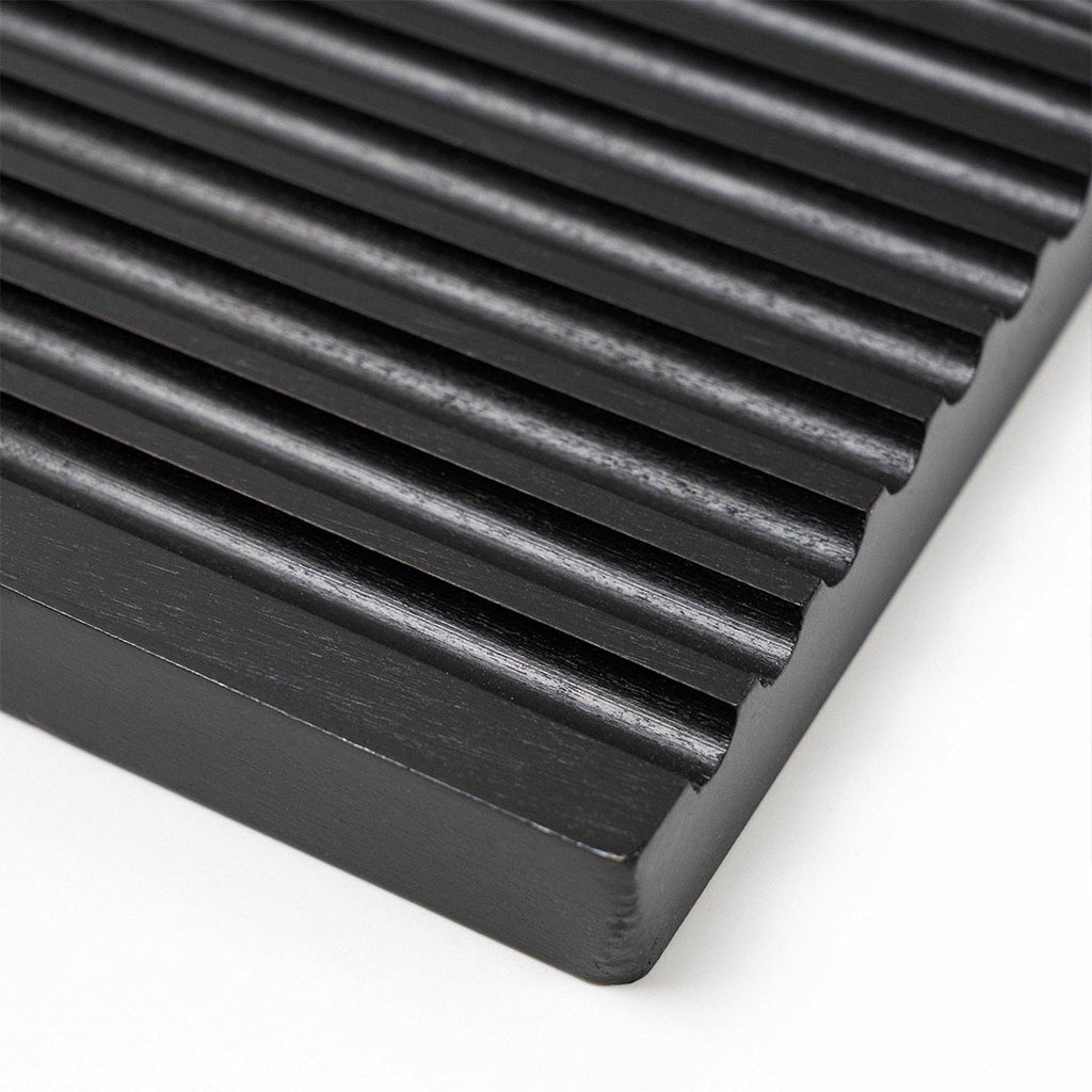 SOGA 32cm Black Ribbed - Premium Beech Wood Decorative Tray
