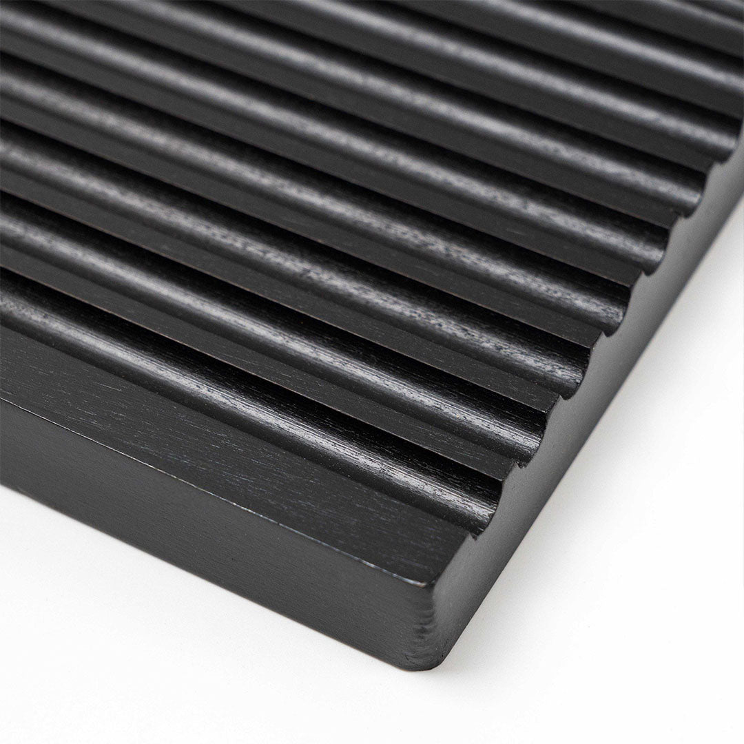 SOGA 32cm Black Ribbed - Premium Beech Wood Decorative Tray