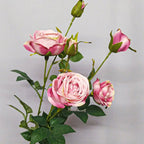 Blue Glass Flower Vase with 10 Bunch 6 Heads Artificial Silk Rose Set