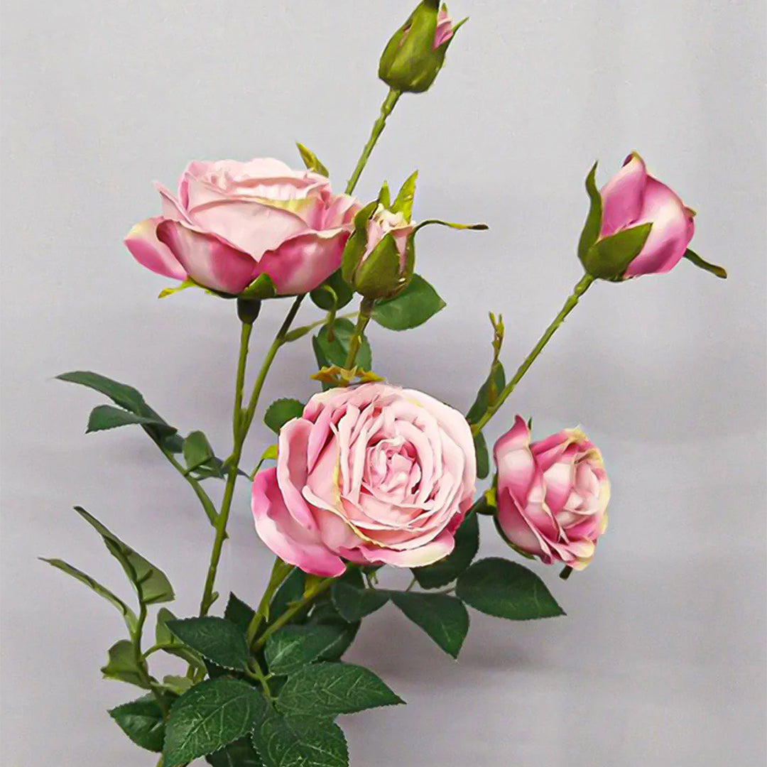Blue Glass Flower Vase with 10 Bunch 6 Heads Artificial Silk Rose Set