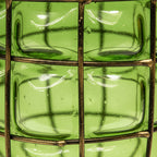 Green European GlassFlower Vase with Metal Handle