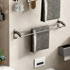 62cm Gray Wall-Mounted Double Pole Towel Holder with Hooks