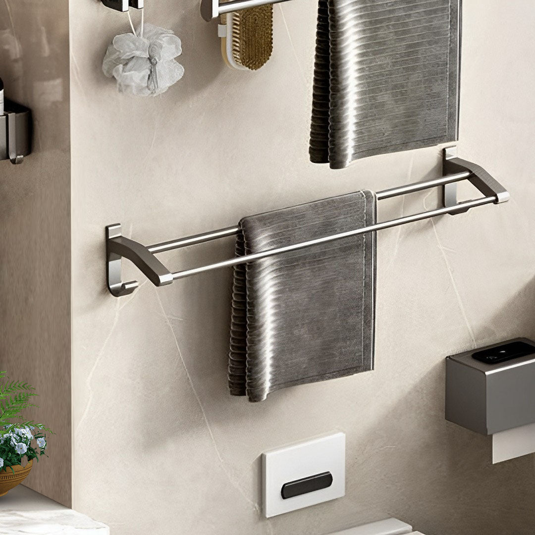 62cm Gray Wall-Mounted Double Pole Towel Holder with Hooks