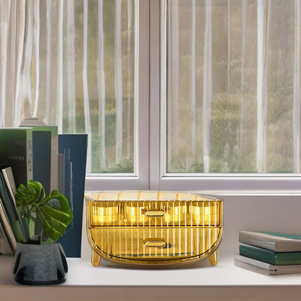 2 Tier Golden Yellow Multifunctional Countertop Cosmetic Storage Organiser
