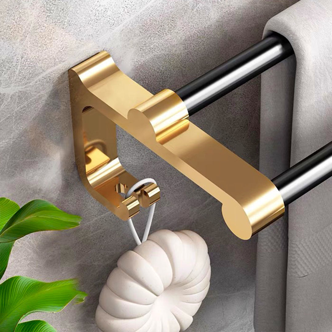 61cm Wall-Mounted Double Pole Towel Holder with Hooks