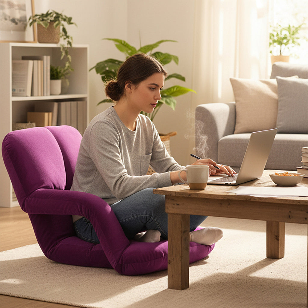Foldable Floor Recliner Lazy Chair with Armrest - Magenta