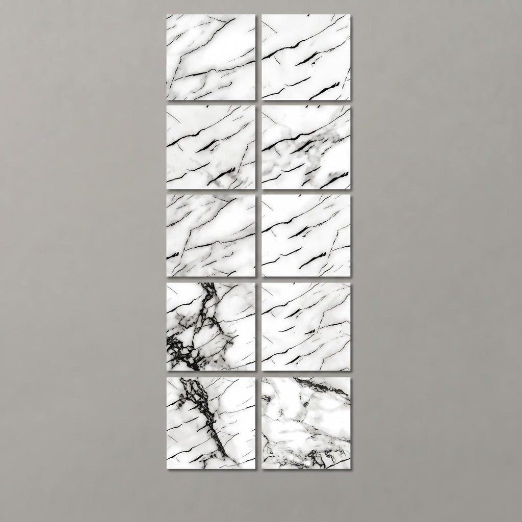 SOGA Peel & Stick Floor and Wall Tiles 60 x 60cm 10 Pack Black White Faux Marble