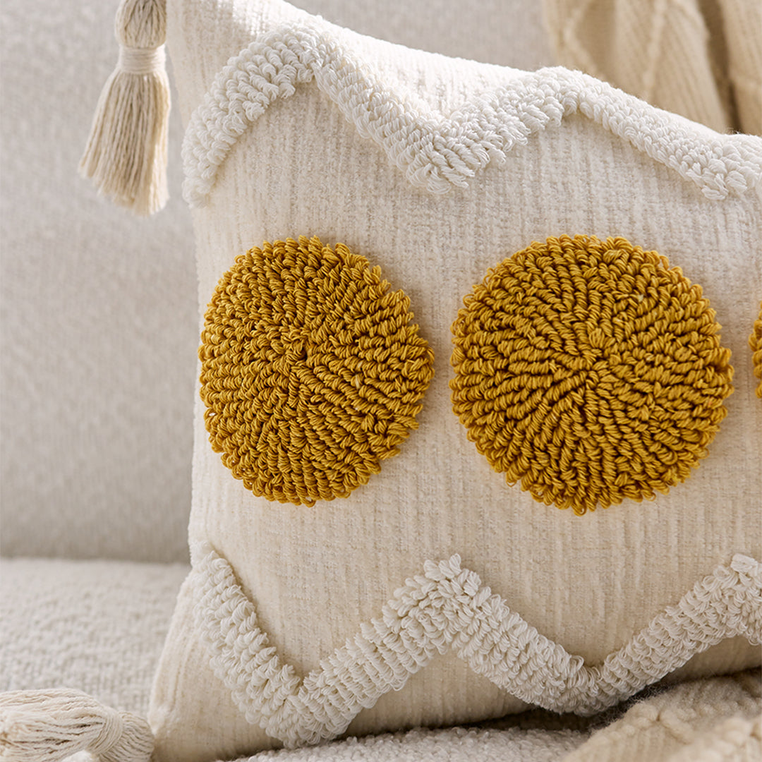 SOGA 30cm Cream Yellow Circle Pom Chevron Tassel Decorative Pillow