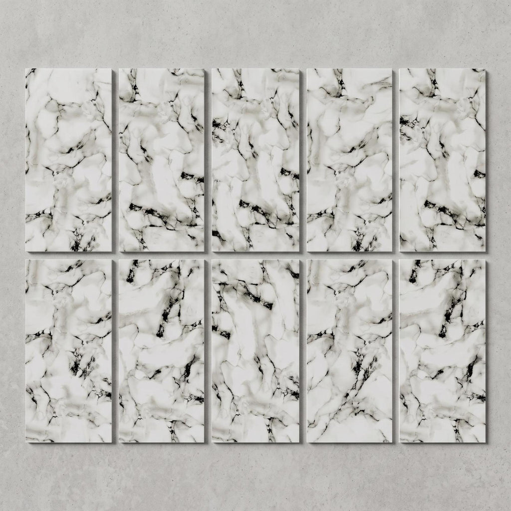 SOGA Peel & Stick Floor and Wall Tiles 30 x 60cm 10 Pack Black White Faux Marble