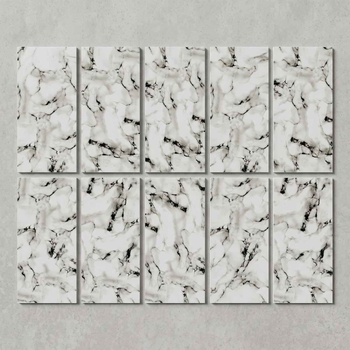 SOGA Peel & Stick Floor and Wall Tiles 30 x 60cm 10 Pack Black White Faux Marble