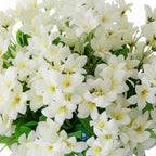 Blue Glass Flower Vase with 10 Bunch 6 Heads Artificial Silk Lilium nanum Set