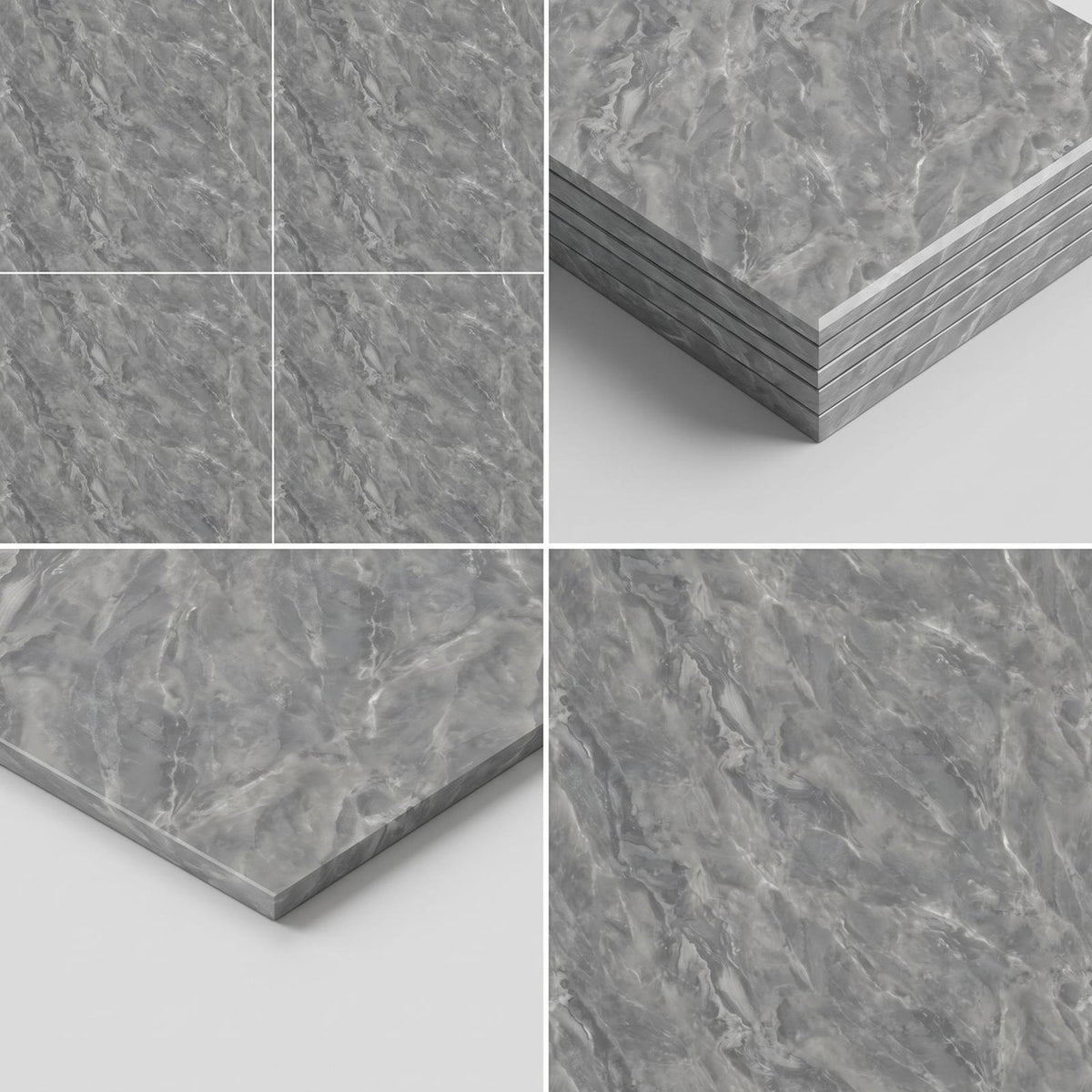 SOGA Peel & Stick Floor and Wall Tiles 30 x 60cm 10 Pack Grey Faux Marble