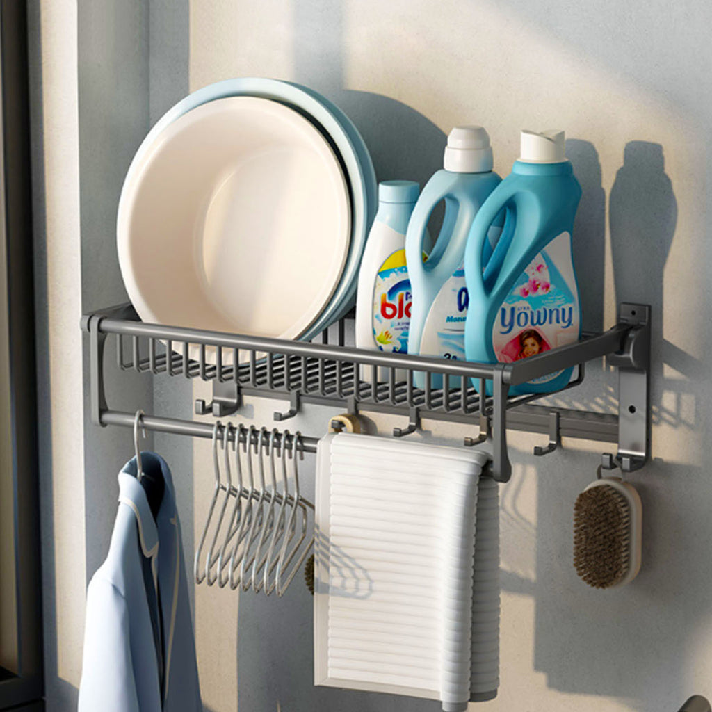 50cm Wall-Mounted Double Pole Towel Holder Hanger with Hooks