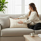 SOGA 30cm Beige Quilted Grid Pattern Decorative Throw Pillow