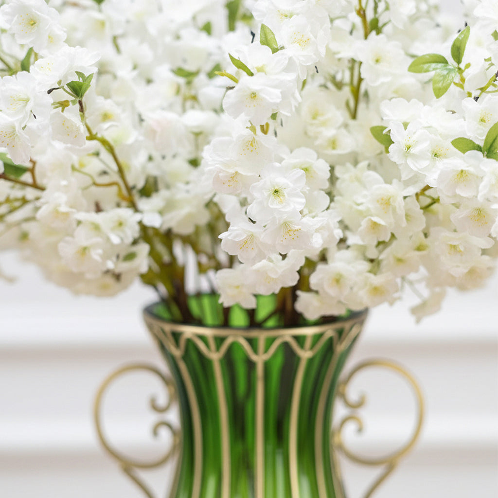 51cm Green Glass Floor Vase and 10pcs White Artificial Flower Set