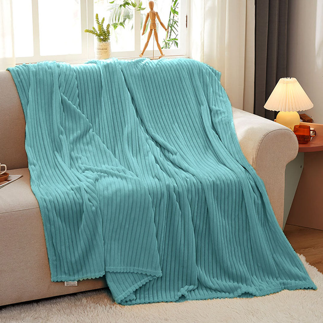 Sky Blue Throw Blanket Warm Cozy Striped Pattern Thin Flannel Coverlet