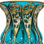 85cm Blue Glass Floor Vase and 12pcs Pink Artificial Flower Set